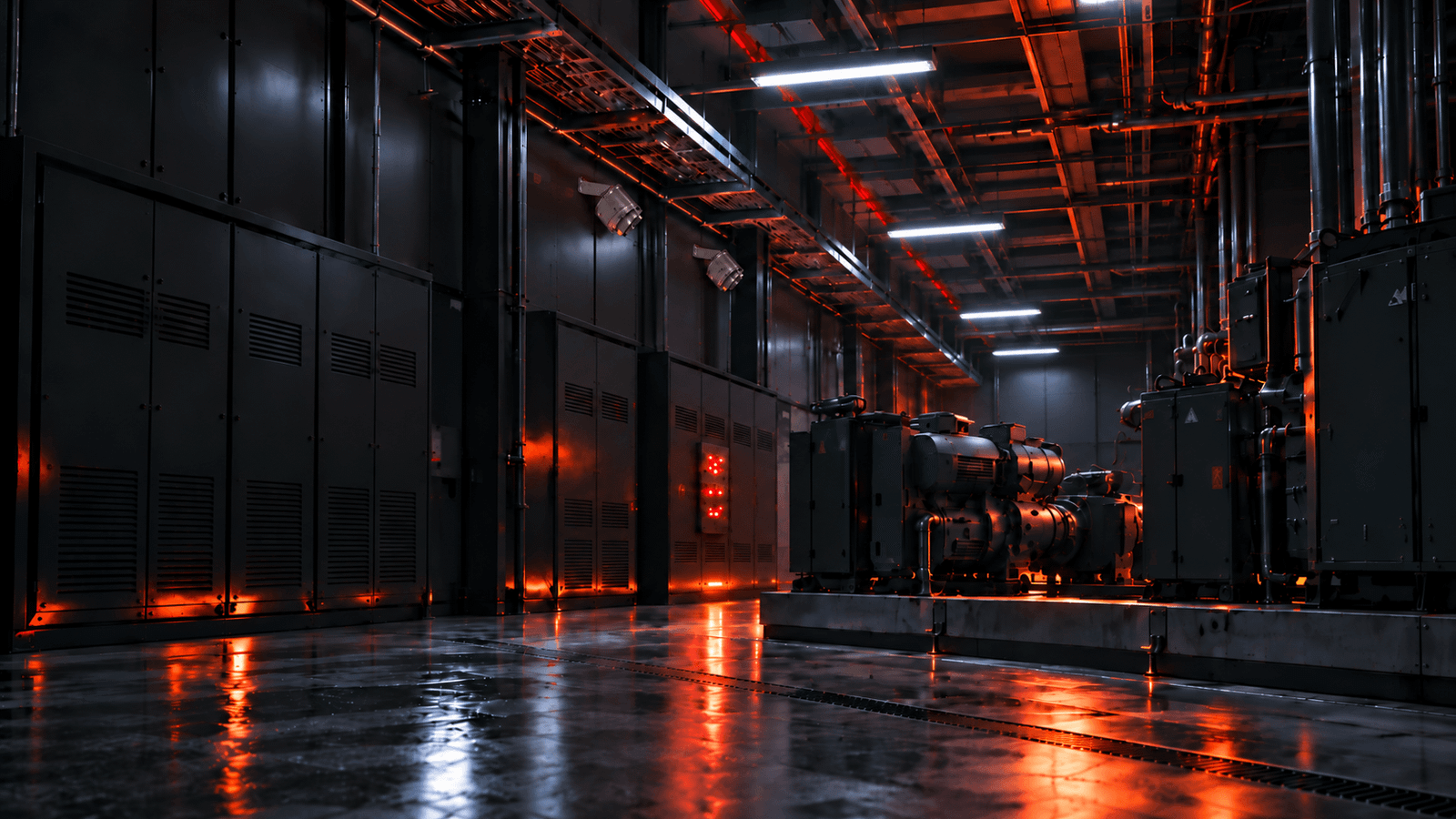 Industrial plant protected by fire suppression equipment